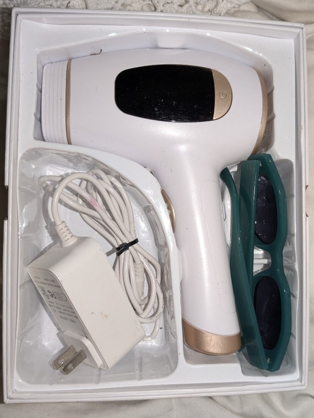 Handheld White & Gold IPL Hair Removal Device with Protective Glasses NEW